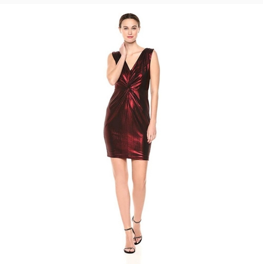Calvin Klein Sleeveless Red Metallic Sheath Dress
